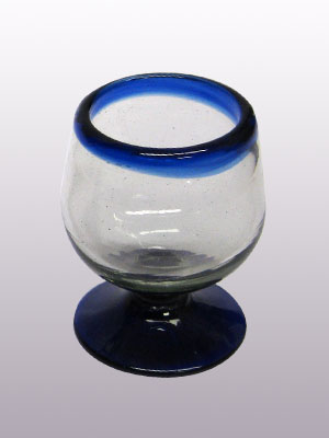 Cobalt Blue Rim Glassware / 'Cobalt Blue Rim' small cognac glasses (set of 6) / This classy set of small cognac glasses will compliment your blown glass collection and help you enjoy your favourite liquor.